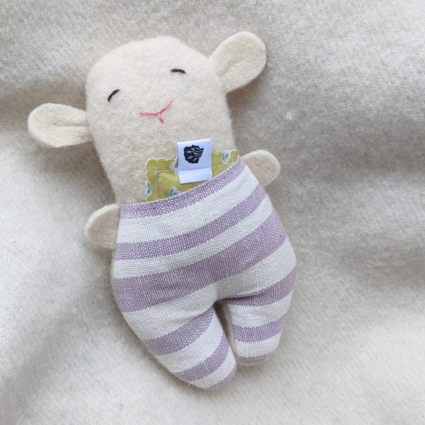 Small wool lavender lamb with striped purple pants